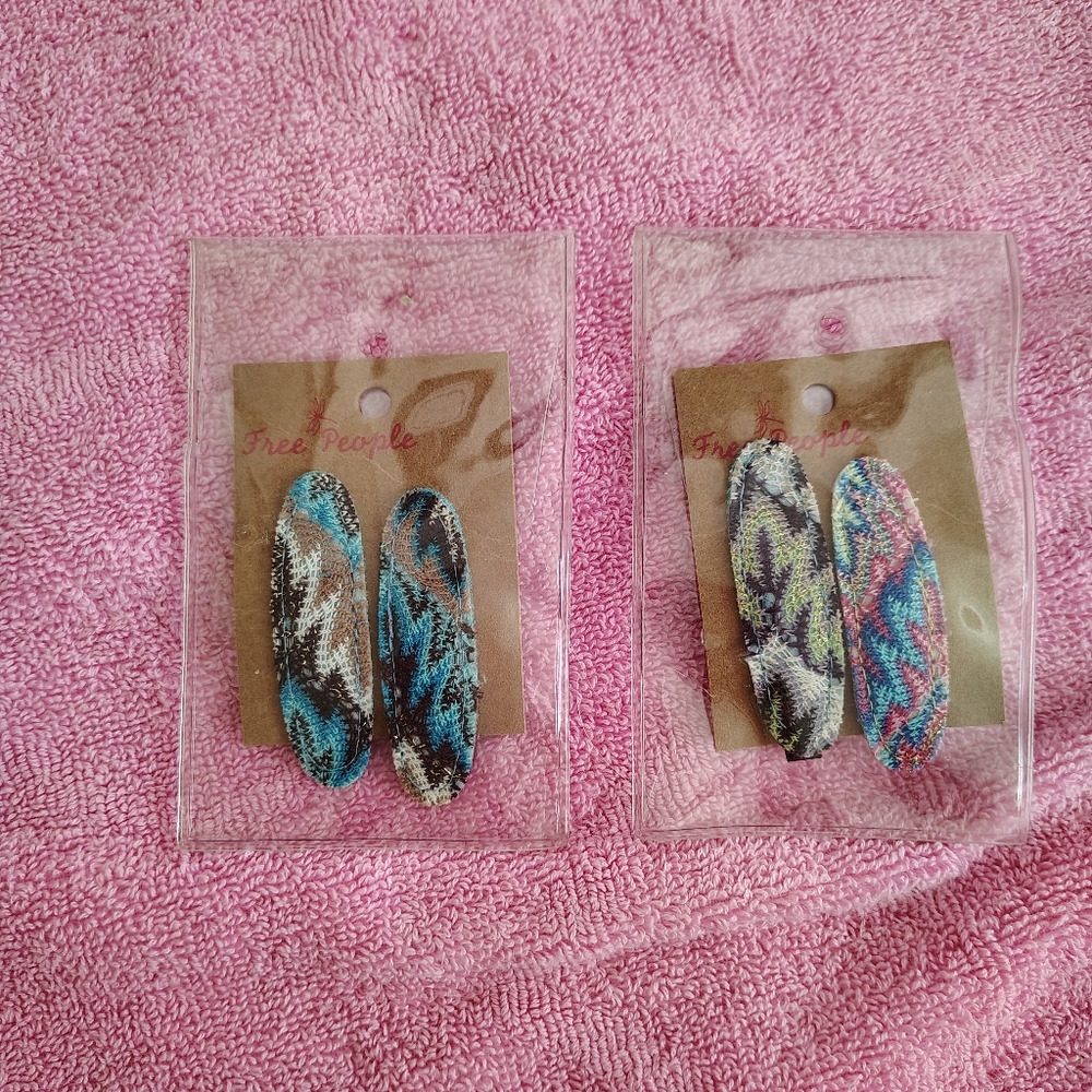 Free People Multicolor Patterned Fabric Hair Clips Set